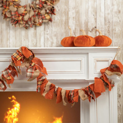 Glitzhome Fall Fabric Plaid Thanksgiving Indoor Garland