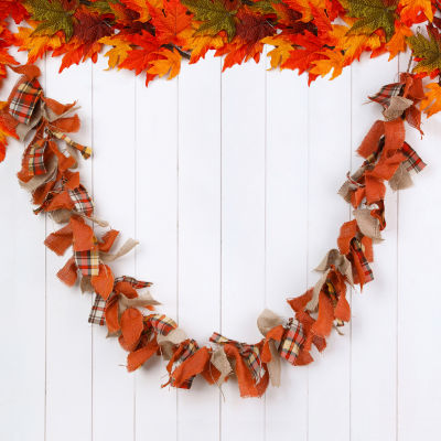 Glitzhome Fall Fabric Plaid Thanksgiving Indoor Garland