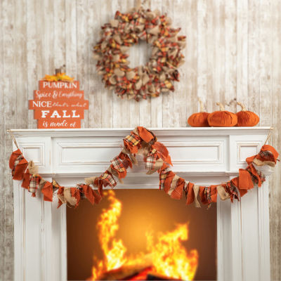 Glitzhome Fall Fabric Plaid Thanksgiving Indoor Garland
