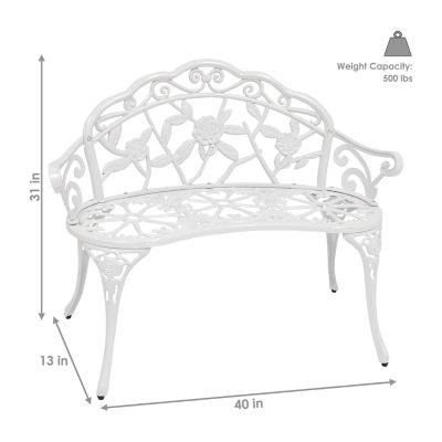 2-Person Cast Aluminum Classic Rose Frame Patio Bench