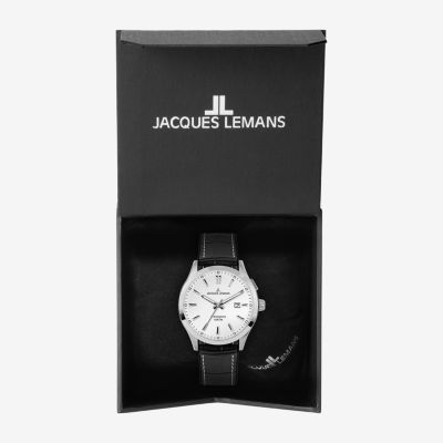 Jacques Lemans Mens Automatic Black Leather Strap Watch Wjl0027502