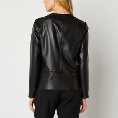 Black Label by Evan-Picone Faux Leather Suit Jacket