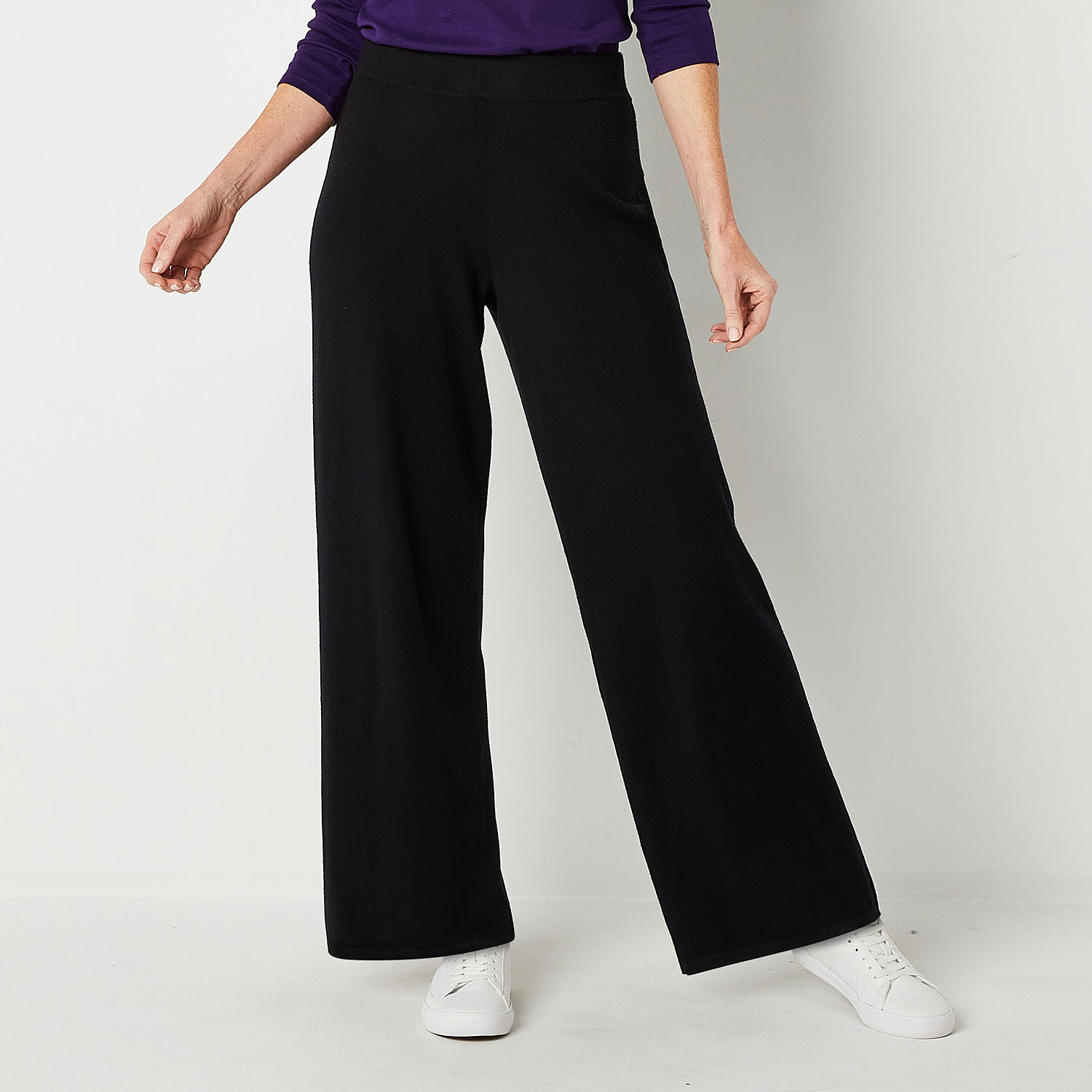 Liz Claiborne Sweater Womens Wide Leg Pull-On Pants, Color: Black ...