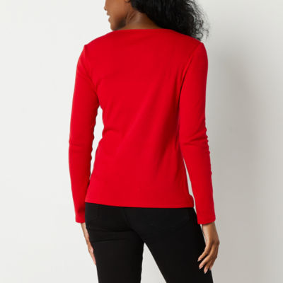 Liz Claiborne Womens Crew Neck Long Sleeve T-Shirt