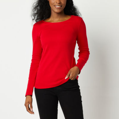 Liz Claiborne Womens Crew Neck Long Sleeve T-Shirt