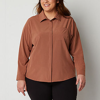 A.n.a Plus Womens Long Sleeve Regular Fit Button-Down Shirt
