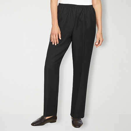 Alfred Dunner Classics Womens Mid Rise Straight Pull-On Pants, 12 Petite Short, Black