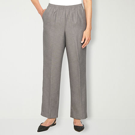 Alfred Dunner Classics Womens Mid Rise Straight Pull-On Pants, 14 Petite, Gray