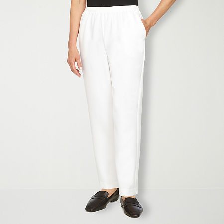 Alfred Dunner Classics Womens Mid Rise Straight Pull-On Pants, 12 Petite Short, White