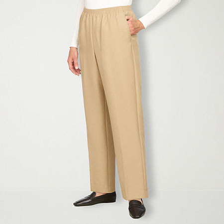 Alfred Dunner Classics Womens Mid Rise Straight Pull-On Pants, 12 Petite, Brown