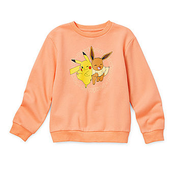 Little & Big Girls Crew Neck Long Sleeve Pokemon Fleece Sweatshirt