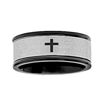 MEN'S 18 KT GOLD PLATED SPINNER RING WITH PRAYER ACCENT 