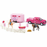 New Ray Pink Pick Up Truck And Horse Trailer Set