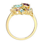 Womens Genuine Multi Color Stone 18K Gold Over Silver Cluster Cocktail Ring