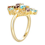Womens Genuine Multi Color Stone 18K Gold Over Silver Cluster Cocktail Ring