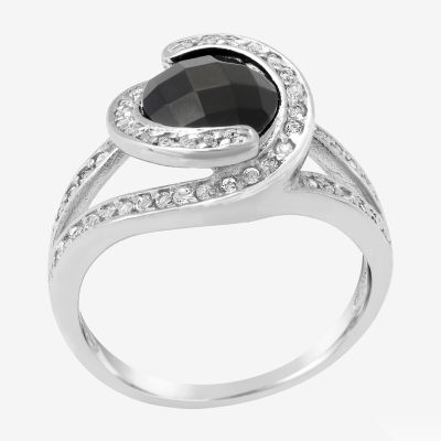 Womens Genuine Black Onyx Sterling Silver Cocktail Ring