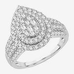 Womens 1 CT. T.W. Genuine White Diamond 10K White Gold Pear Halo Engagement Ring