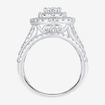 Signature By Modern Bride Womens 2 CT. T.W. Lab Grown White Diamond 10K White Gold Pear Side Stone Halo Engagement Ring