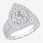 Signature By Modern Bride Womens 2 CT. T.W. Lab Grown White Diamond 10K White Gold Pear Side Stone Halo Engagement Ring