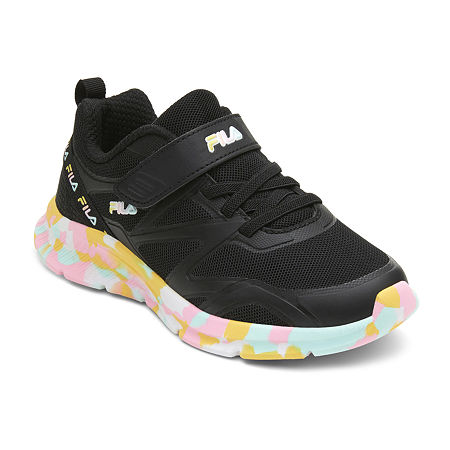 FILA Galaxia 5 Strap Mashup Little Girls Running Shoes, 2 Medium, Black