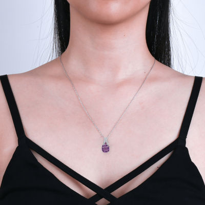 Womens Genuine Purple Amethyst Sterling Silver Pendant Necklace