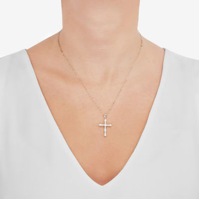 Womens White Cubic Zirconia 10K Gold Cross Pendant Necklace