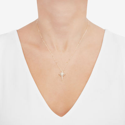 Womens White Cubic Zirconia 10K Gold Star Pendant Necklaces