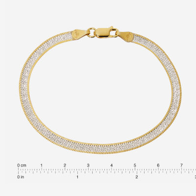 Made in Italy 24K Gold Over Silver 7.5 Inch Solid Herringbone Chain Bracelet