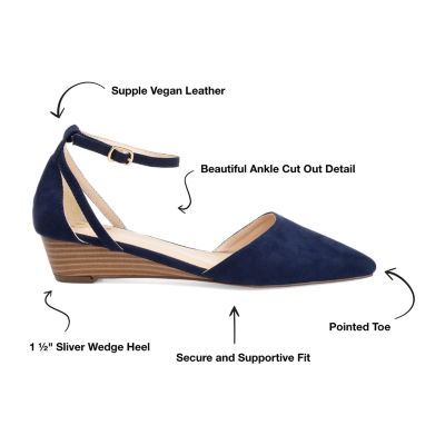 Journee Collection Womens Arkie Pumps Buckle Pointed Toe Wedge Heel