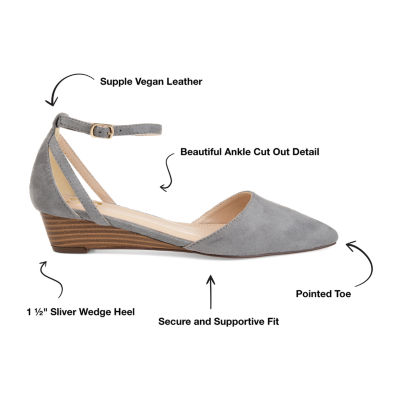 Journee Collection Womens Arkie Pumps Buckle Pointed Toe Wedge Heel