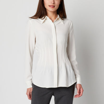 Worthington Womens Long Sleeve Blouse, Color: Polar Bear - JCPenney