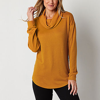 St. John's Bay Womens Cowl Neck Long Sleeve Tunic Top, Color: Deep Bronze -  JCPenney