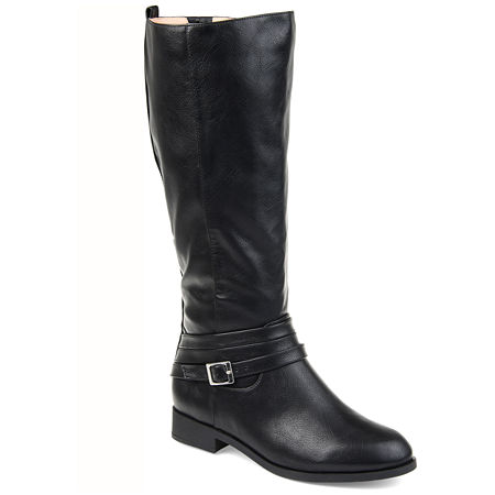 Journee Collection Womens Ivie Extra Wide Calf Stacked Heel Zip Riding Boots, 7 Extra Wide, Black