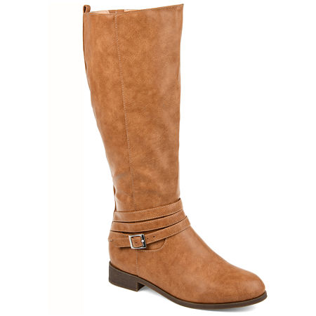 Journee Collection Womens Ivie Extra Wide Calf Stacked Heel Zip Riding Boots, 9 Medium, Brown
