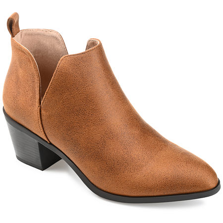 Journee Collection Womens Lola Stacked Heel Booties, 10 Wide, Brown