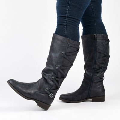 Journee Collection Womens Carly Extra Wide Calf Stacked Heel Riding Boots