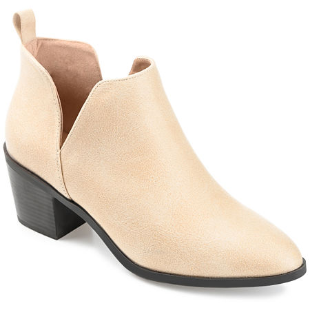 Journee Collection Womens Lola Stacked Heel Booties, 9 Medium, Beige