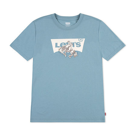 Levi's Big Kid Boys Crew Neck Short Sleeve Regular Fit Graphic T-Shirt, Large, Blue