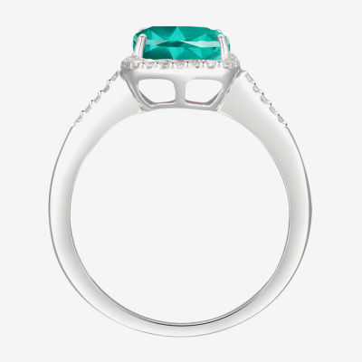 Womens Lab Created Green Yttrium Aluminum Garnet Sterling Silver Oval Halo Cocktail Ring