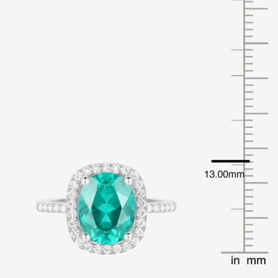 Womens Lab Created Green Yttrium Aluminum Garnet Sterling Silver Oval Halo Cocktail Ring