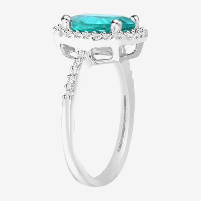 Womens Lab Created Green Yttrium Aluminum Garnet Sterling Silver Oval Halo Cocktail Ring