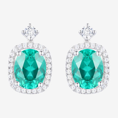 Womens Lab Created Green Yttrium Aluminum Garnet Sterling Silver Oval Drop Earrings