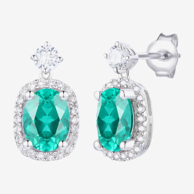 Womens Lab Created Green Yttrium Aluminum Garnet Sterling Silver Oval Drop Earrings