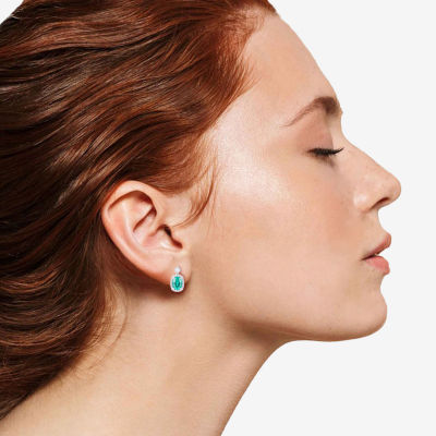 Womens Lab Created Green Yttrium Aluminum Garnet Sterling Silver Oval Drop Earrings