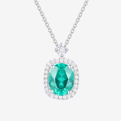 Womens Lab Created Green Yttrium Aluminum Garnet Sterling Silver Oval 18 Inch Pendant Necklace