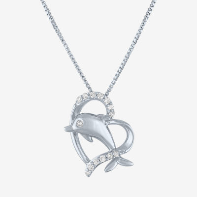 Dolphin Heart (Gh / Si2 I1) Womens 1/10 CT. T.W. Lab Grown White Diamond Sterling Silver Heart 18 Inch Pendant Necklace