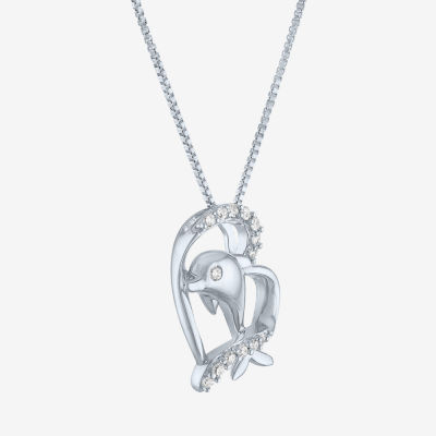Dolphin Heart (Gh / Si2 I1) Womens 1/10 CT. T.W. Lab Grown White Diamond Sterling Silver Heart 18 Inch Pendant Necklace