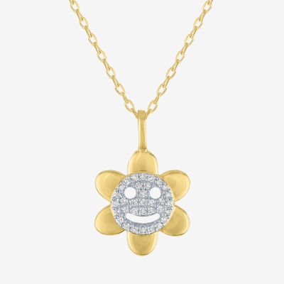(Gh / Si2 I1) Womens 1/10 CT. T.W. Lab Grown White Diamond 14K Gold Over Silver Flower 16 Inch Pendant Necklace