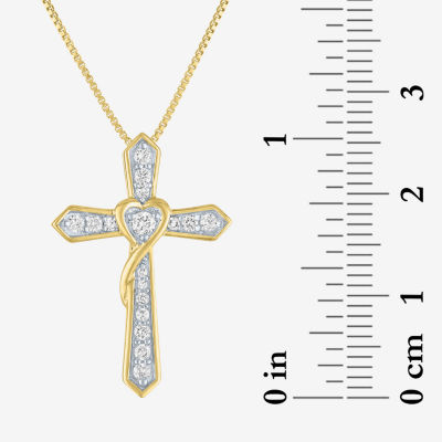 Cross (G-H / Si2-I1) Womens 1/4 CT. T.W. Lab Grown White Diamond 14K Gold Over Silver Cross Heart 18 Inch Pendant Necklace