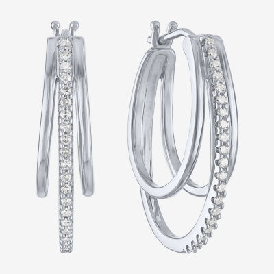 (G-H / Si2-I1) Womens 1/4 CT. T.W. Lab Grown White Diamond Sterling Silver 24mm Hoop Earrings